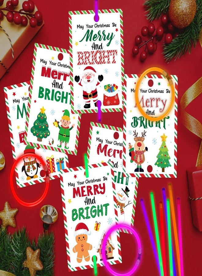Haooryx Christmas Glow Stick Bracelets Bulk - 36 Pack Merry and Bright Glow Stick Bracelet with Gift Card Light up Toy for Kids Christmas Night School Party Favor Student Reward Game Prize Xmas Supply - Image 4